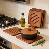 Ensemble de dessous-de-plat en bois massif premium avec support de rangement vertical, résistant à la chaleur, pour casseroles et poêles, protection de table durable
