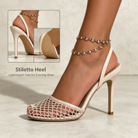 Sandales d'été pour femmes à talons hauts, à enfiler, avec semelle extérieure en caoutchouc, tendance mode, en maille ajourée, talons aiguilles à brides