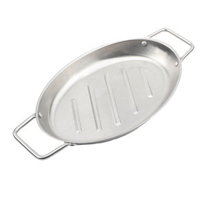 Stainless Steel Oval <b>Grill</b> Pan 41x21x3.5cm Durable <b>Flat</b> Bottom For Outdoor Grilling Meat Fish Seafood Vegetables - Product Image 5