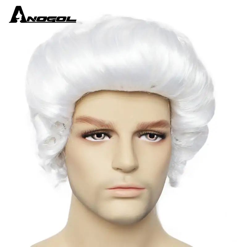 Anogol Baroque <span class=keywords><strong>Blanc</strong></span> Avocat Jugde Costume Colonial George Washington Synthétique Cosplay Perruque