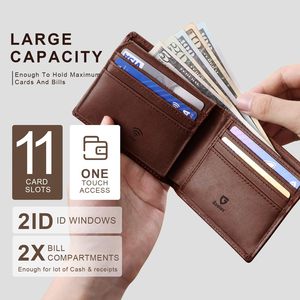 GSOIAX Crazy Horse Genuine Leather <b>Wallet</b> for Men <b>RFID</b> Protected Vintage Bifold 11 <b>Card</b> Slots 2 ID Windows 4 Inch Genuine - Product Image 2