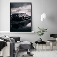 Affiche murale de voiture de sport noire, sept designs, impression sur verre cristal, cadre en aluminium pour garage, bureau, décoration moderne