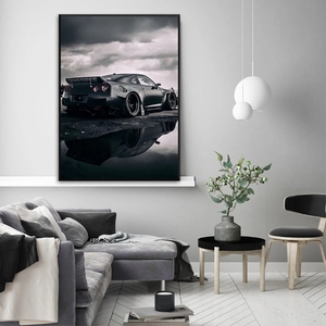Poster Auto Sportiva Nera, Arte Murale in Vetro <span class=keywords><strong>Cristallo</strong></span> con Sette Design, Stampa su Cornice in Alluminio per Garage, Ufficio, Arredamento Moderno - Product Image 4