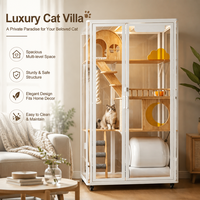 Villa pour chat de luxe verticale en bois, avec panneau visuel entièrement transparent, pour vente en gros, en forme de maison carrée, avec espace de vie et nid décoratif