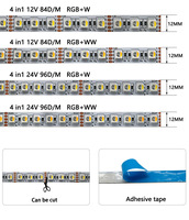 Bandes lumineuses LED DC12V/24V SMD5050 60 LED RGBW 4-en-1 Dimmable Flexible 12mm IP65