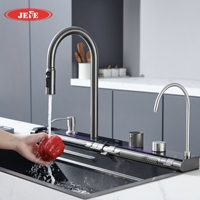 Évier de cuisine multifonctionnel en cascade avec affichage numérique de la température, en acier inoxydable noir nano, OEM