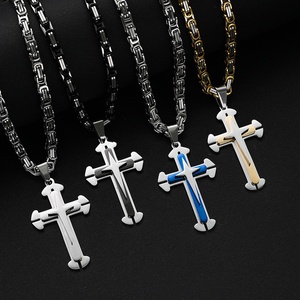 Collana Lele Jewelry con Ciondolo a Croce in Acciaio Inossidabile Stile Europeo e Americano, Catena a Tre Strati Tridimensionale Hip Hop per Uomo - Product Image 4