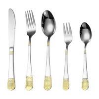 Ensemble de couverts créatifs en acier inoxydable 410 pour table occidentale, style Moyen-Orient, cuillère couronne plaquée or, couteau et fourchette à steak