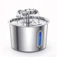 Fontaine à eau automatique pour animaux de compagnie avec fenêtre de visualisation, distributeur d'eau pour chat avec sortie papillon, 2,2 L, en acier inoxydable 304