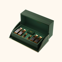 Boîte de présentation de parfum à couvercle rabattable en bois grainé vert émeraude, étui de rangement de parfum personnalisé avec logo pour plusieurs flacons