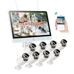 15.6 Inch Lcd-scherm 8CH Wifi Monitor Nvr En P2P Draadloze Ip Camera Kit Alles In Een Cctv Pack