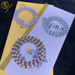 2025 chaîne de Tennis personnalisée personnalisée Options de couleurs multiples <span class=keywords><strong>rose</strong></span> jaune <span class=keywords><strong>bleu</strong></span> vert rouge chaîne de Tennis Moissanite pour Hip Hop - Product Image 2