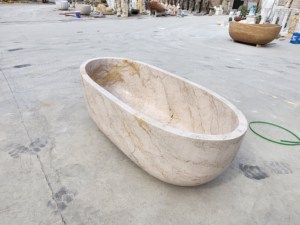 Baignoire ovale autoportante de luxe en travertin avec <span class=keywords><strong>jacuzzi</strong></span> pour 2 personnes, design moderne pour salle de bain d'hôtel - Product Image 3