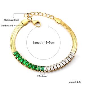 Luxury Adjustable Baguette Bracelet Colorful Shining 18k <b>Gold</b> <b>Plated</b> Zircon Bracelet Stainless Steel <b>Bangle</b> for Women - Product Image 3