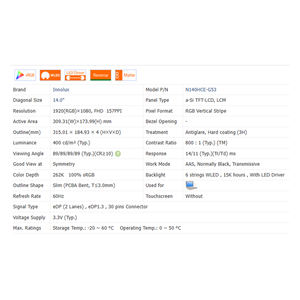 800:1 N140HCE-G53 Dokunmatik Olmayan 16:9 LCD 14.0 inç Ekran Modülü 1920*1080 WLED Yeni Dizüstü Bilgisayar LCD Ekranı EDP 30Pins 100% SRGB 400cd/<span class=keywords><strong>m</strong></span> - Product Image 6