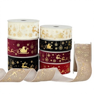 Custom Christmas <b>Ribbons</b> Gold Foil Printed Organza Double Face Decorative Holiday Gift Wrapping Trim Red <b>Black</b> Ivory Maroon - Product Image 3