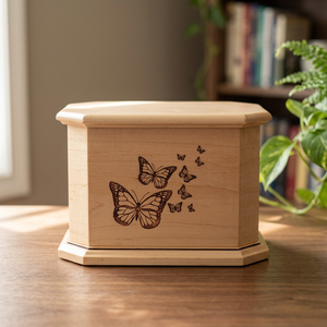 Urna Funeraria Ecológica, Duradera y Biodegradable de Madera para Cenizas, Diseño de Mariposa, Estilo Americano - Product Image 1