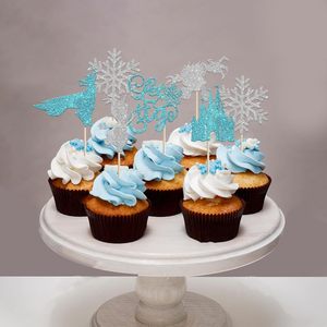 Decorazioni per Cupcake all'Ingrosso, 8 Pezzi, Topper in Carta Glitterata per Torte, Decorazioni per Dessert a Tema Invernale, per Feste di Compleanno per Bambini - Product Image 1
