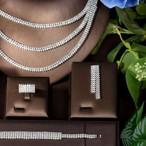 Bijoux tendance de luxe personnalisés 4 pièces CZ Zirconium collier boucles d'oreilles mariée accessoires de fête de mariage montrer visage petit S-90 - Product Image 3