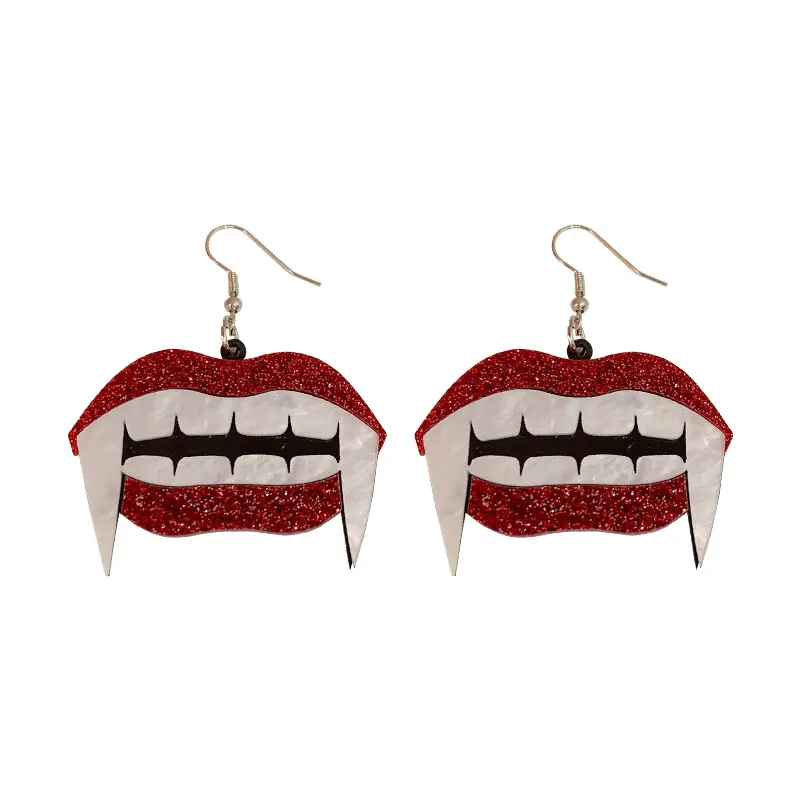 Weird and Exaggerated Vampire Fangs Red Sequins Halloween Personalized Party Earrings Acrylic Trendy Women's Drop Earrings Mixed