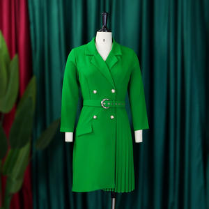 Vestido de Oficina Personalizado para <span class=keywords><strong>Mujer</strong></span>, Talla Grande, Manga Larga, Cuello en V, Plisado, Midi, con Decoración de Botones, para Trabajo, Casual, Formal - Product Image 2