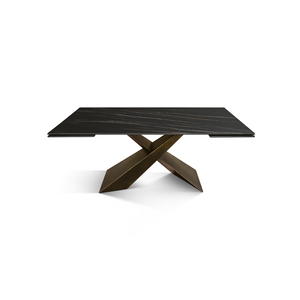Mesa Extensible Romeo Rectangular Sahara Negra con Patas de Cerámica Bronce X para Comedor Interior - Product Image 1