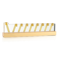 Ménorah (Chanukiah) moderne de luxe en acrylique transparent avec base à rayures diagonales dorées, décoration de fête juive, idéale pour offrir