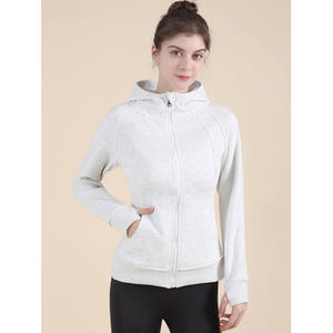 Sudadera con capucha de punto elástico y suave para mujer, azul claro, con cremallera completa, transpirable, ropa deportiva de otoño - Product Image 3