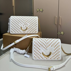 White Studded Quilted Shoulder Bag Large Size Crossbody Bag For Leisure Travel - Product Image 3