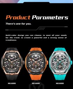 Reloj Mecánico GELATU de Diseño Hueco, Deportivo de Lujo, Totalmente Automático, con Correa de Silicona, Resistente al Agua, Reloj para Hombre - Product Image 2