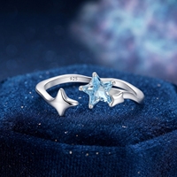 Nouvelle bague ouverte créative en argent plaqué or, sertie de zircon bleu marine, style européen et américain, populaire pour les mariages, pour femmes