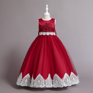 4-16 anni giovane ragazza ricamata <span class=keywords><strong>abiti</strong></span> lunghi in rete con perline occasione formale bambini damigella d'onore che ospita costumi <span class=keywords><strong>cerimonia</strong></span> di esibizione - Product Image 1