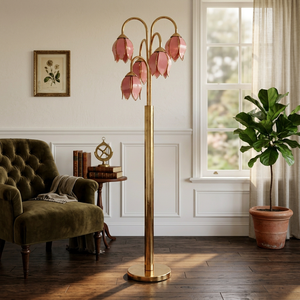 Lampe de hall d'hôtel de style boutique : élégante fleur en verre rose avec support pour ampoule E26 - Product Image 1