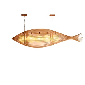 Bamboo <b>Fish</b> Shaped Pendant <b>Lamp</b> Oval E27 LED Gold Chandelier For Restaurant And Home Decor ZD-009 - Product Image 5