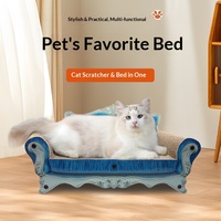 Lit pour chat de luxe, grand, bleu, durable, anti-peluches, en forme de canapé, avec griffoir et emballage carton, pour chats d'intérieur