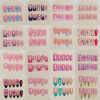 Lot de 10 faux ongles amande à pointe française, motif 3D sculpté, en poudre acrylique, décorations peintes à la main, ongles à presser faits main, fournitures pour ongles