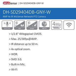 SD29404DB-GNY-W Dahua 4MP 4X Zoom Optique IR Micro Intégré Audio alhua AI Détection de Visage Haute Vitesse Sans Fil PTZ WIFI Caméra - Product Image 3