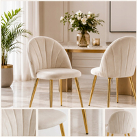 Chaise de salle à manger moderne en velours, dossier en forme de coquille avec coutures, pieds en métal doré, pour salon, restaurant, bureau à domicile, chambre à coucher