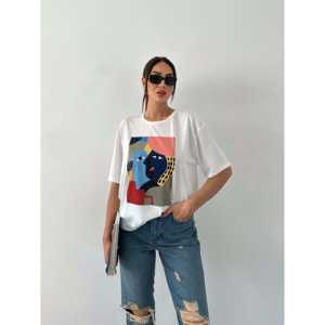 Camiseta Básica Estampada para Mujer, 100% Algodón Jersey, Transpirable, Manga Regular, Impresión Serigráfica - Product Image 3