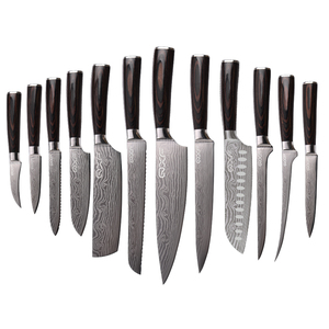 12 pezzi 7Cr17MoV Set di coltelli da cucina in acciaio inossidabile damasco con motivo Laser per chef e professionisti domestici - Product Image 2