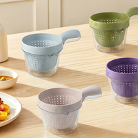 Panier multifonctionnel à double couche avec poignée pour le lavage et l'égouttage du riz, idéal pour le nettoyage des aliments domestiques