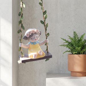 Decorazioni da Parete in Resina Roogo Art Deco, Ornamenti Impermeabili a Forma di <span class=keywords><strong>Bambina</strong></span> su <span class=keywords><strong>Altalena</strong></span>, Decorazioni Kawaii per Giardino e Casa - Product Image 3