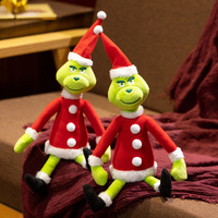 Peluche Monstre de Noël Vert Personnalisée 36CM, Jouet en Peluche Doux OEM pour la Saison des Fêtes, Fourniture en Gros de Cadeaux