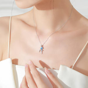 Versión personalizable en cobre, con forma de pera, con lazo de plata de ley S925 y circonita azul, regalo para mujer. - Product Image 2