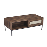 Table basse moderne en bois MDF Panneau de particules Table basse avec pieds en métal Table basse avec portes coulissantes Rangement