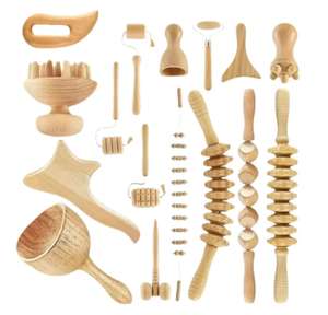 Kit d'outils de massage en bois 16-en-1 OEM d'usine, masseur en bois, cadeau artisanal pour le remodelage corporel, la lutte contre la cellulite, la beauté et les soins personnels - Product Image 1