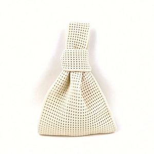 Knitted Women Knitting Hollow Handbag Purse Fur Handmade Crochet Knot Wrist Tote Bag - Product Image 2
