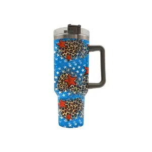 July 4th Star Leopard Sunflower American Flag Cactus 40oz Tumbler Water Bottle For Travel And Camping