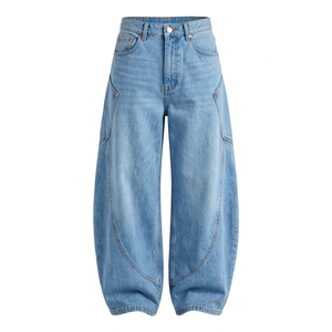 Jean droit taille haute respirant en denim délavé écologique pour homme, coupe droite, style cargo, décontracté, bleu vintage - Product Image 1
