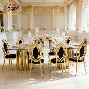 Luxurious Gold Stainless Steel Large Glass Dining <b>Table</b> Romantic Elegant Modern Design for Home Furniture Kitchen Hotel Outdoor - Product Image 5